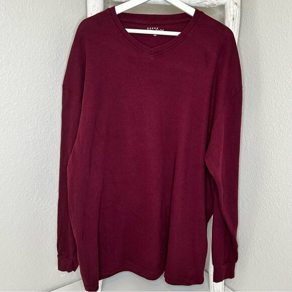 Galaxy by Harvic Burgundy V Neck Long Sleeve Thermal Shirt 4XL - Picture 1 of 5